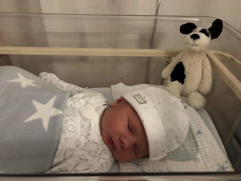 Freddie Benjamin in hospital one day old