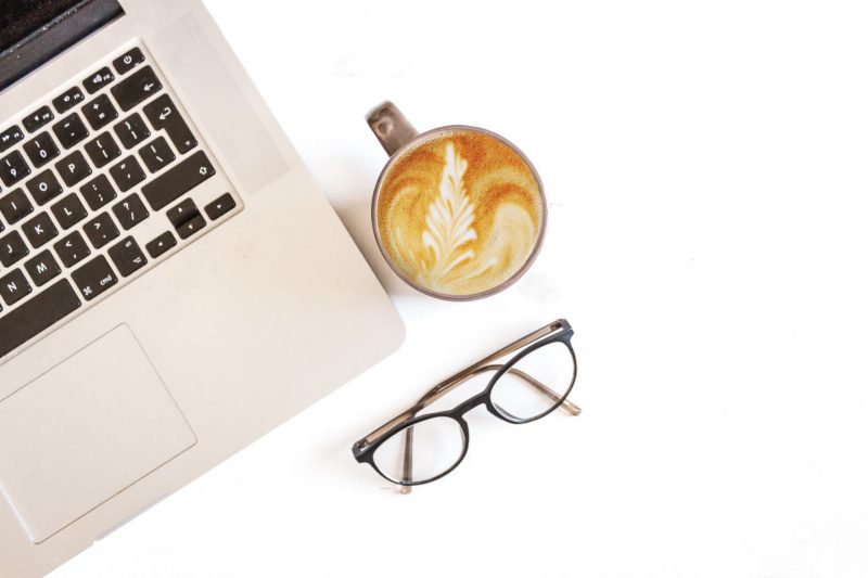 laptop coffee glasses