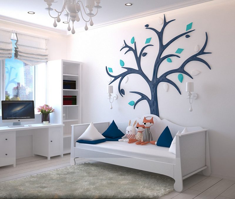 Bedroom with tree background